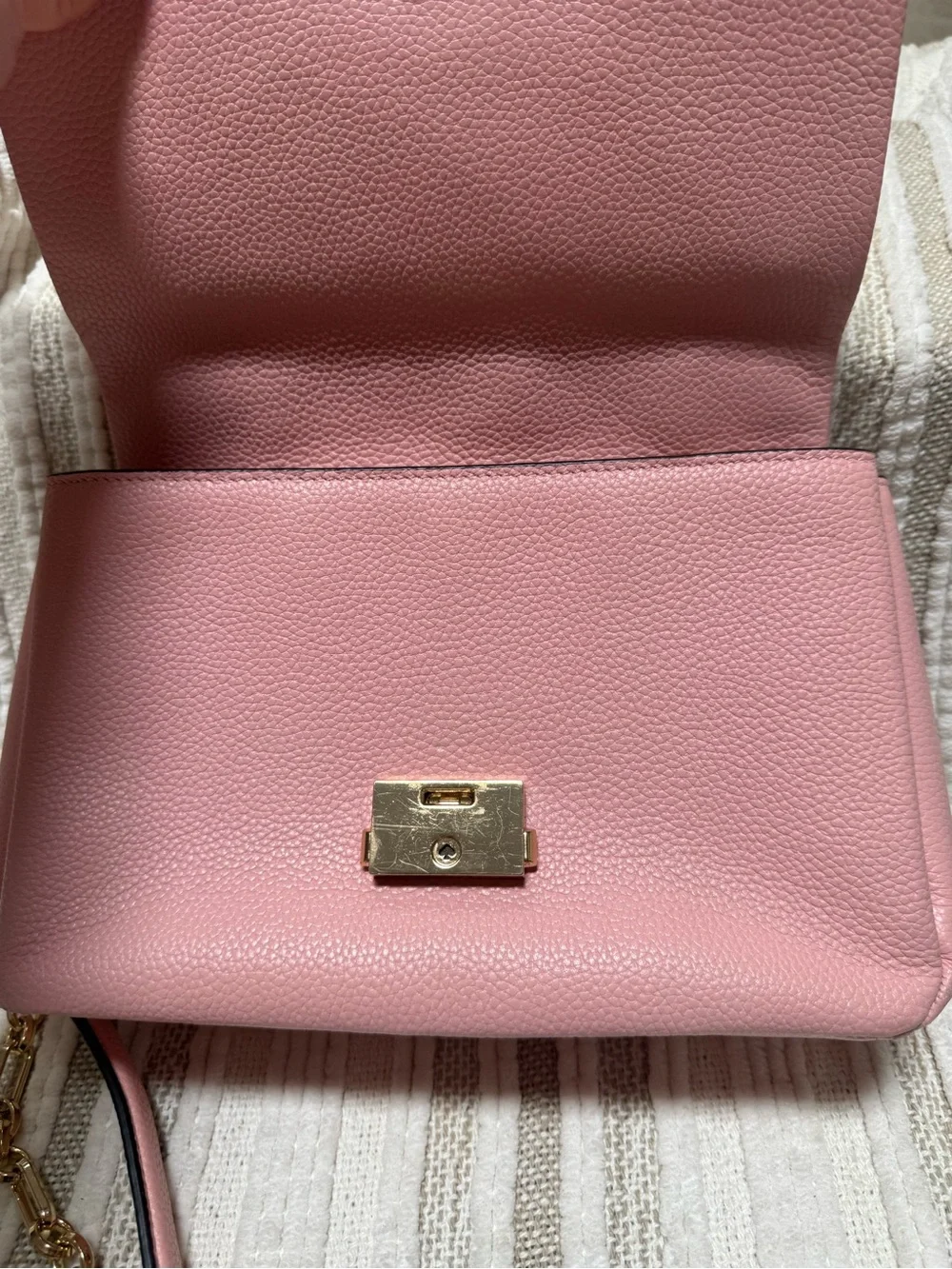 kate spade pink pebbled leather crossbody with gold hardware